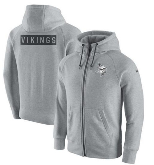 Men's Minnesota Vikings Nike Ash Gridiron Gray 2.0 Full-Zip Hoodie - Click Image to Close